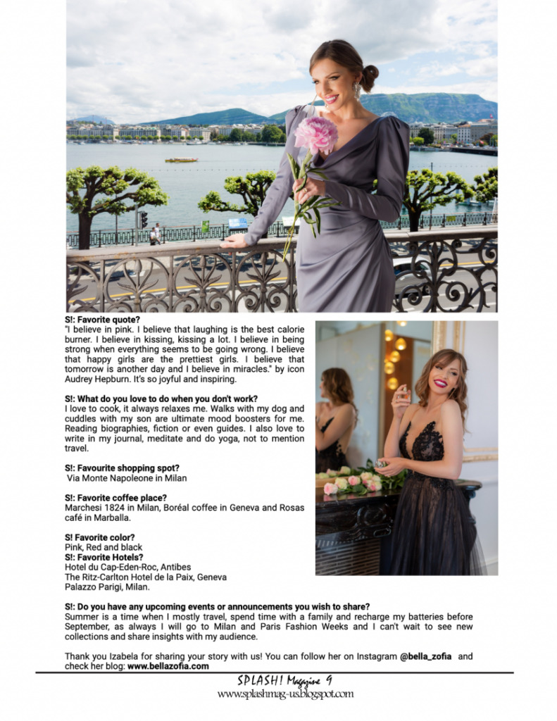 Press I interview for Splash Magazine, Bella Zofia Izabela Switon-Kulinska